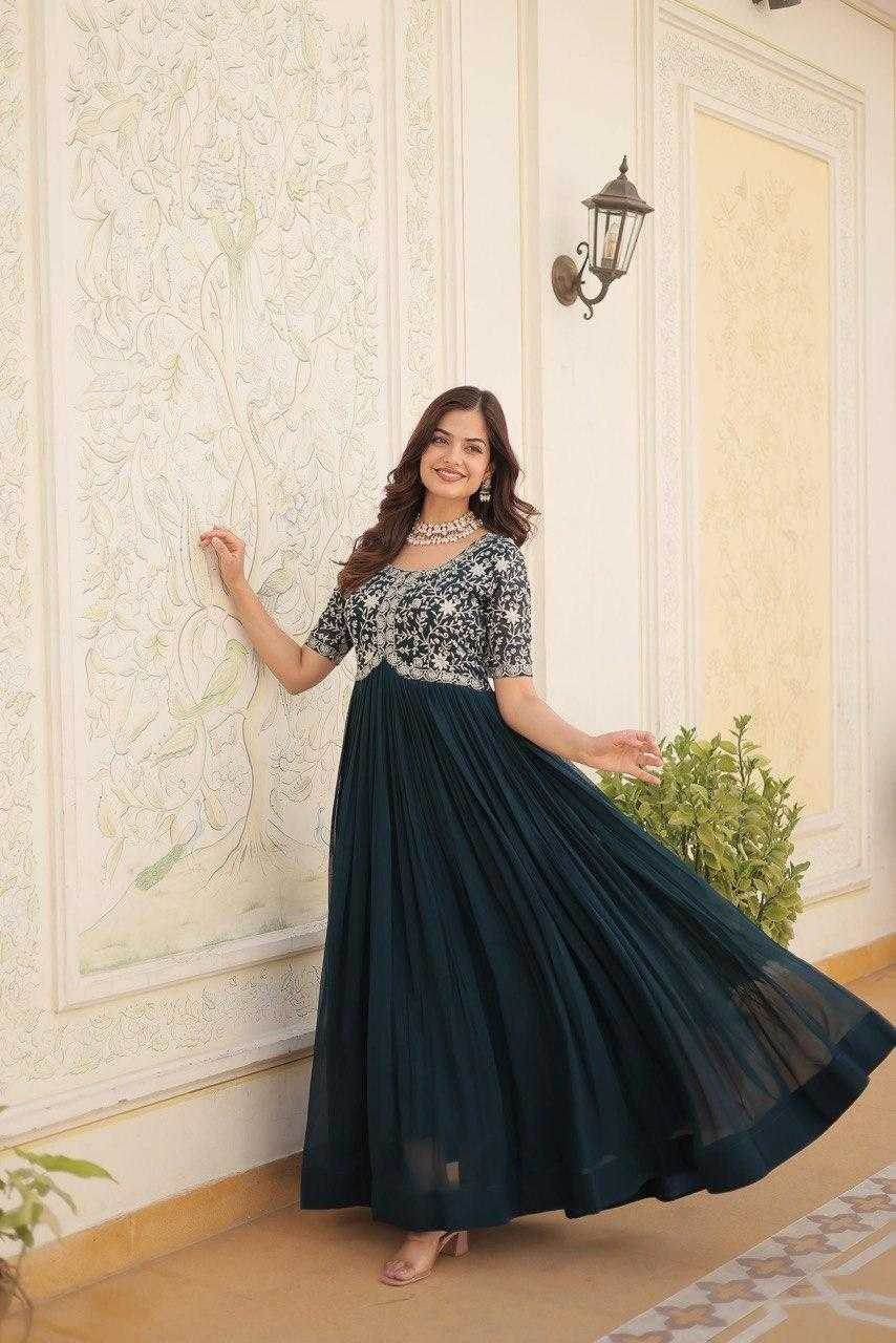 Faux Embroidery Long Gowns - MYLUXURY LANE ENTERPRISE